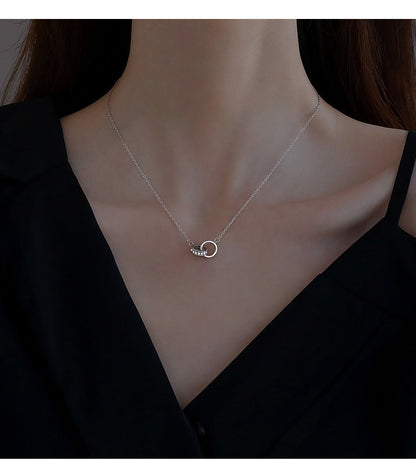 2pc Elegant Interlocking Rings Pendant Necklace with Zirconia Accents - Copper Base, Minimalist Jewelry(Rose gold) Kemu |Fashion Home Kitchen Beauty