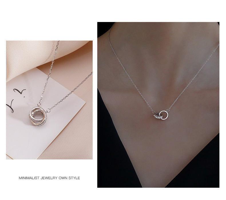 2pc Elegant Interlocking Rings Pendant Necklace with Zirconia Accents - Copper Base, Minimalist Jewelry(Rose gold) Kemu |Fashion Home Kitchen Beauty