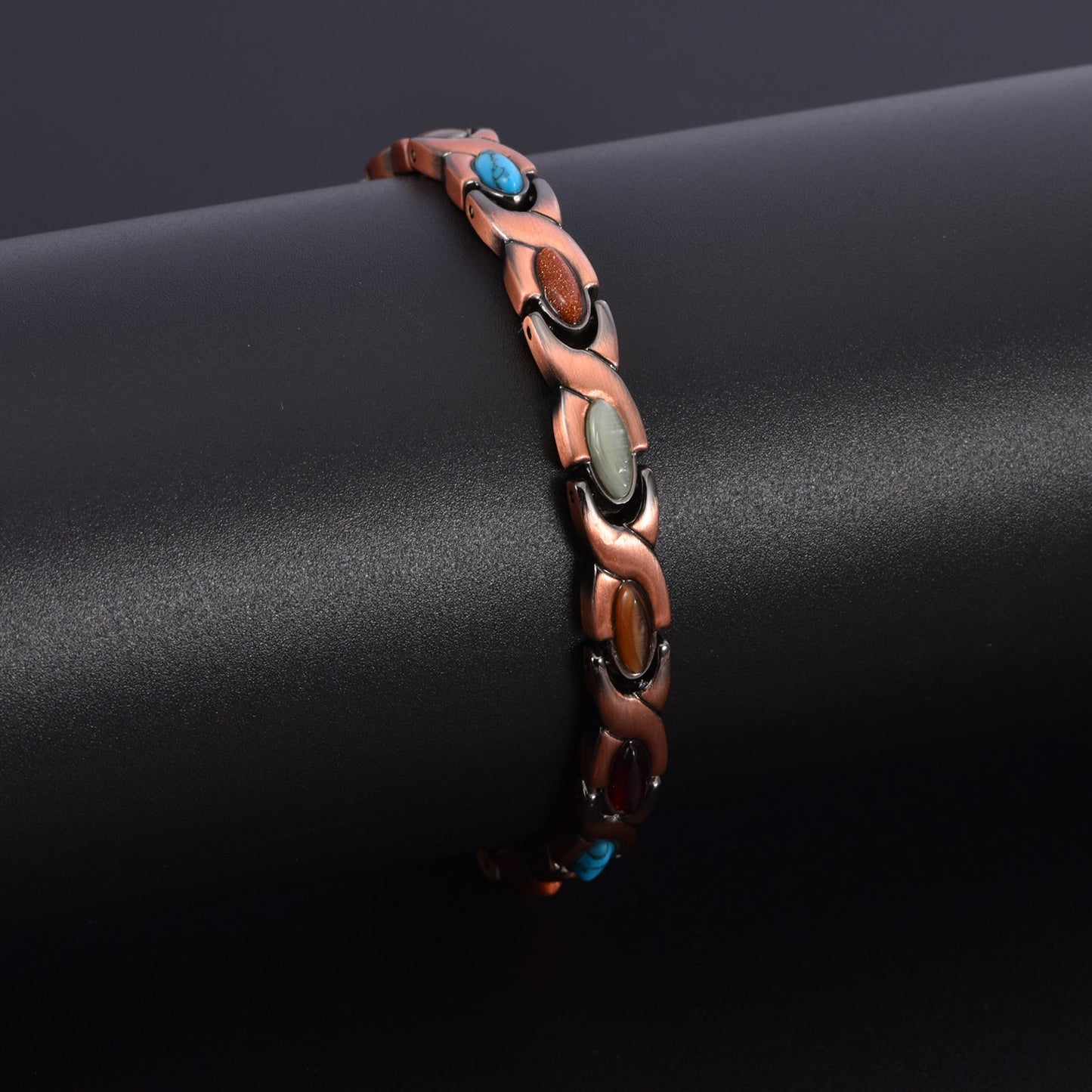 Vintage Copper Tone Magnetic Bracelet Unisex Fish Link Chain with Colourful Stones 19.5cm Bangle for Men and Women Jewellery Gift Kemu |Fashion Home Kitchen Beauty