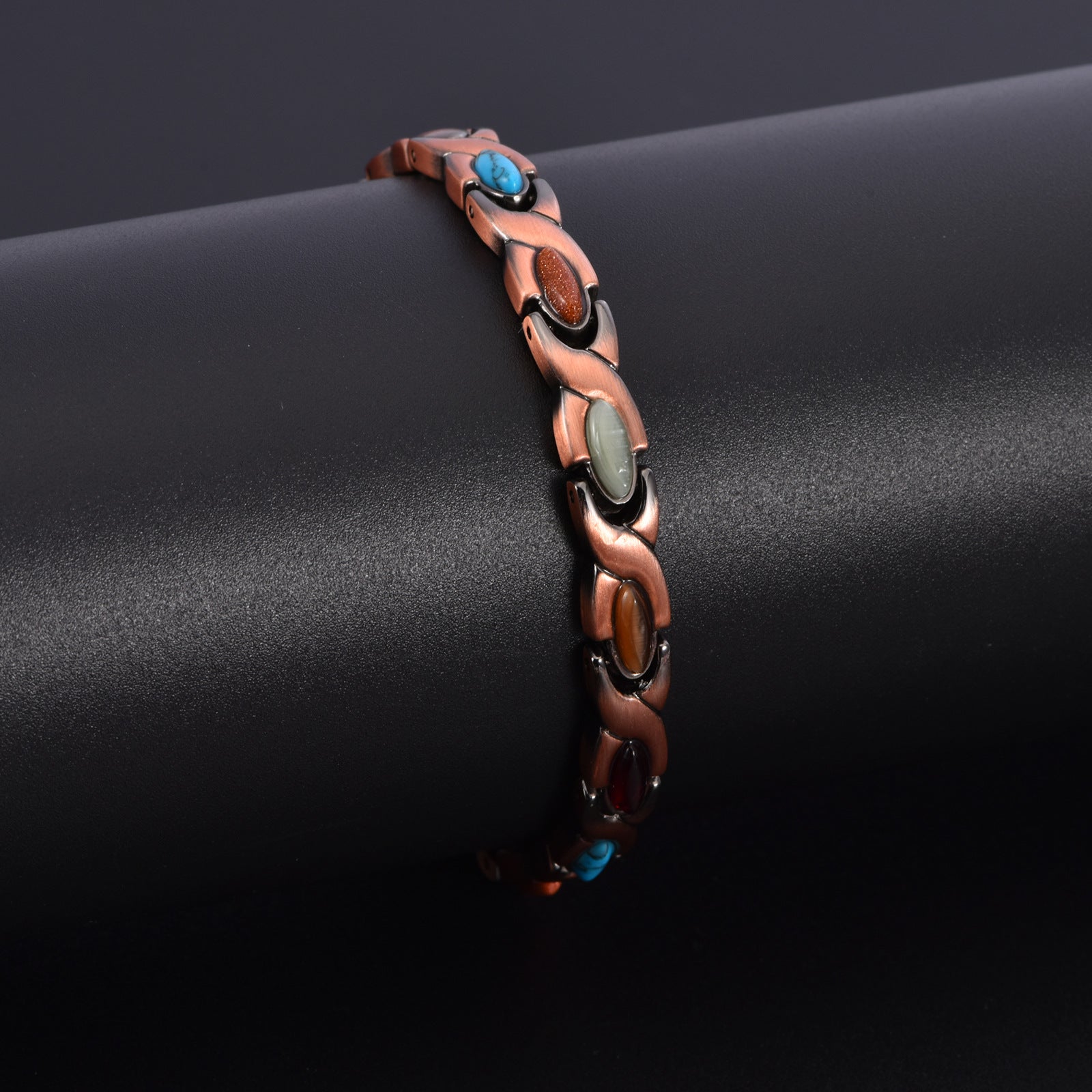Vintage Copper Tone Magnetic Bracelet Unisex Fish Link Chain with Colourful Stones 19.5cm Bangle for Men and Women Jewellery Gift Kemu |Fashion Home Kitchen Beauty