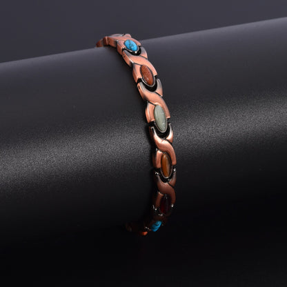 Vintage Copper Tone Magnetic Bracelet Unisex Fish Link Chain with Colourful Stones 19.5cm Bangle for Men and Women Jewellery Gift Kemu |Fashion Home Kitchen Beauty