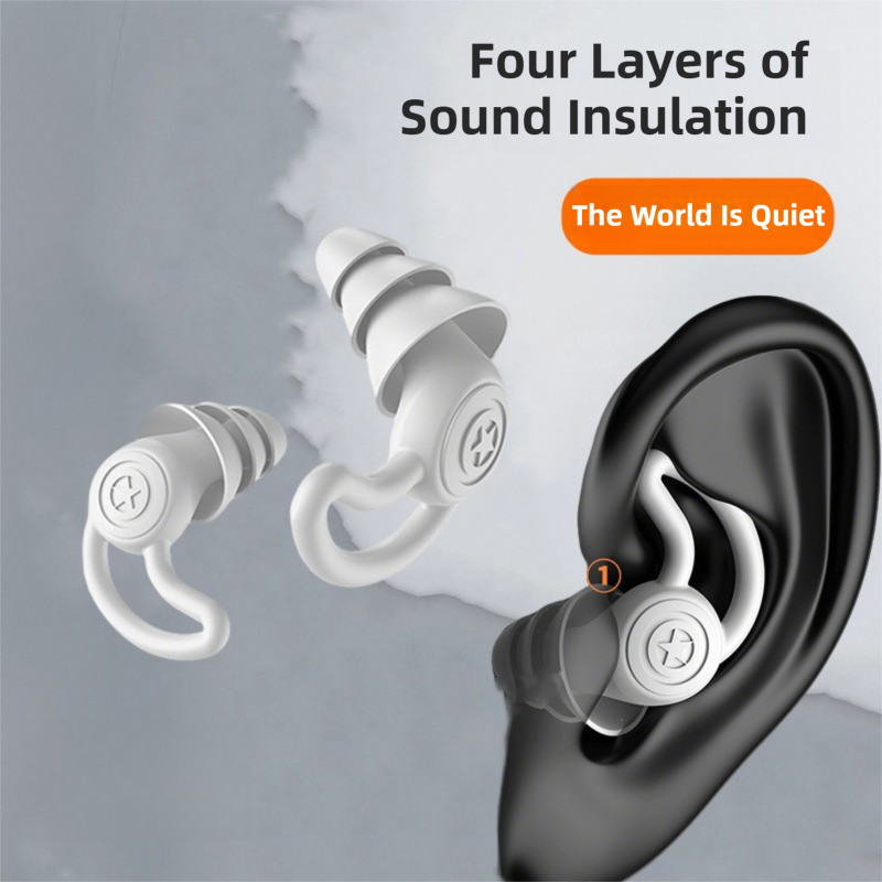 2-Pairs Black Noise Reduction Silicone Ear Plugs for Swimming, Sleep, and Study - Waterproof Reusable Sound Blocking Earplugs