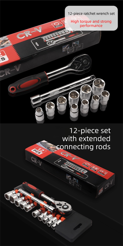 12 Piece 3/8 Inch Drive Ratchet and Metric Socket Wrench Set Professional Mechanics Tool Kit for Automotive Repair and DIY Workshop Kemu |Fashion Home Kitchen Beauty