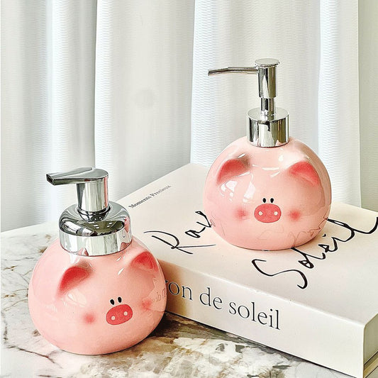 Pink Cute Pink Pig Ceramic Soap Dispenser with Pump - Adorable Bathroom Accessory for Lotion, Shampoo, and Shower Gel Kemu |Fashion Home Kitchen Beauty
