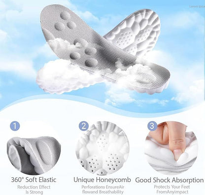 3 Pairs Grey 4D Cloud Insoles for Men and Women Insoles Super Soft Anti-Fatigue, Shock Absorption, Relieve Foot Pain  (AU 16–17)