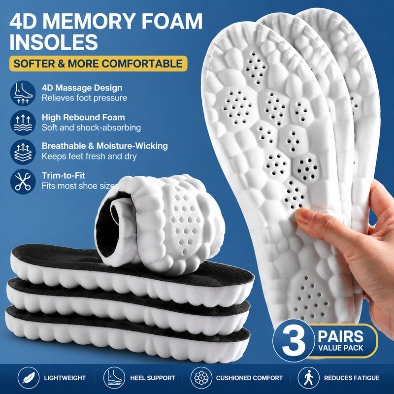 3 Pairs Black 4D Cloud Insoles for Men and Women Insoles Super Soft Anti-Fatigue, Shock Absorption, Relieve Foot Pain  (AU 16–17)