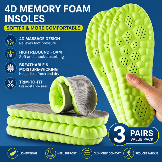 3 Pairs Green and Grey 4D Cloud Insoles for Men and Women Insoles Super Soft Anti-Fatigue, Shock Absorption, Relieve Foot Pain  (AU 10–11)