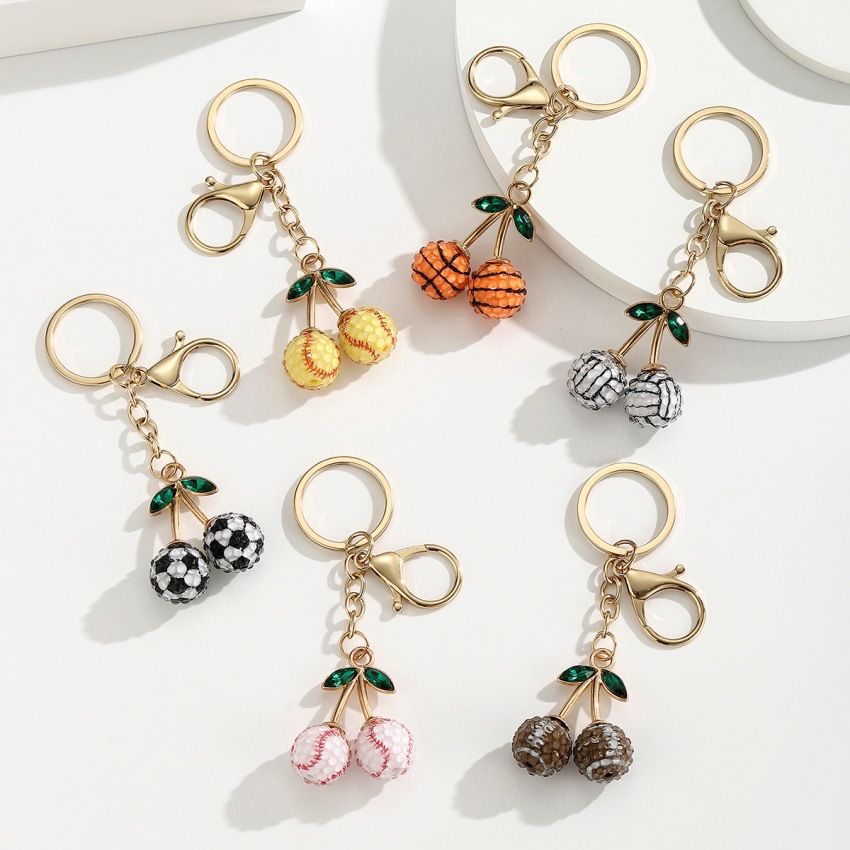 2 Pcs Yellow baseball shape Creative Sports Ball Cherry Keychain – Cute Resin Charm for Car Keys, Bags & Backpacks