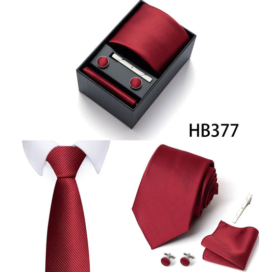 Red Premium Men's 4-Piece Formal Tie Set -  Necktie, Pocket Square, Cufflinks, and Tie Clip in a Luxury Gift Box Kemu |Fashion Home Kitchen Beauty