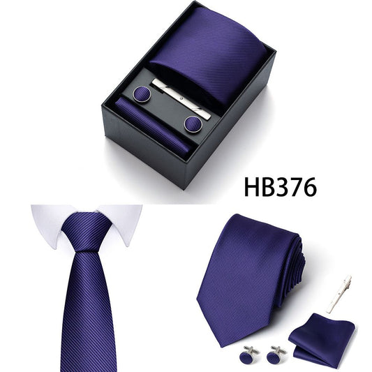 HB376 Purple Premium Men's 4-Piece Formal Tie Set -  Necktie, Pocket Square, Cufflinks, and Tie Clip in a Luxury Gift Box Kemu |Fashion Home Kitchen Beauty