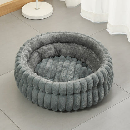 Grey Plush Round Pet Bed with Removable Cushion M Size, Thickened Warm Dog and Cat Nest for Small to Medium Pets, Cozy and Soft Sleeping Space for Home Use Kemu |Fashion Home Kitchen Beauty
