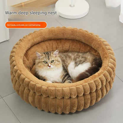 Grey Plush Round Pet Bed with Removable Cushion M Size, Thickened Warm Dog and Cat Nest for Small to Medium Pets, Cozy and Soft Sleeping Space for Home Use Kemu |Fashion Home Kitchen Beauty