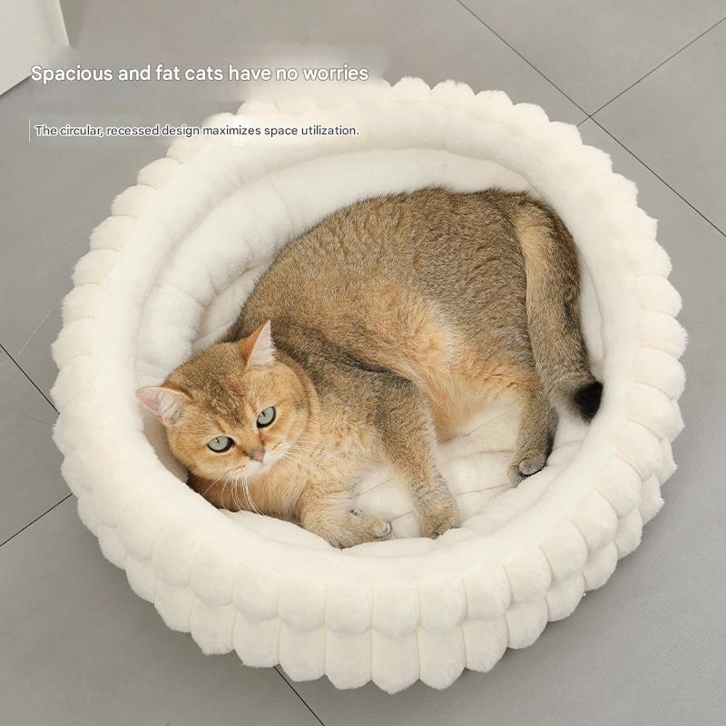 Grey Plush Round Pet Bed with Removable Cushion M Size, Thickened Warm Dog and Cat Nest for Small to Medium Pets, Cozy and Soft Sleeping Space for Home Use Kemu |Fashion Home Kitchen Beauty
