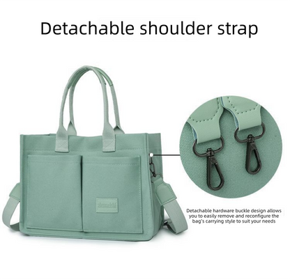 Beige Large Canvas Tote Bag for Women - Multi-Pocket Utility Organiser with Wide Adjustable Shoulder Strap - Trendy Crossbody and Handheld Bag for Work, Shopping and Travel - Daily Comfort Solution Kemu |Fashion Home Kitchen Beauty