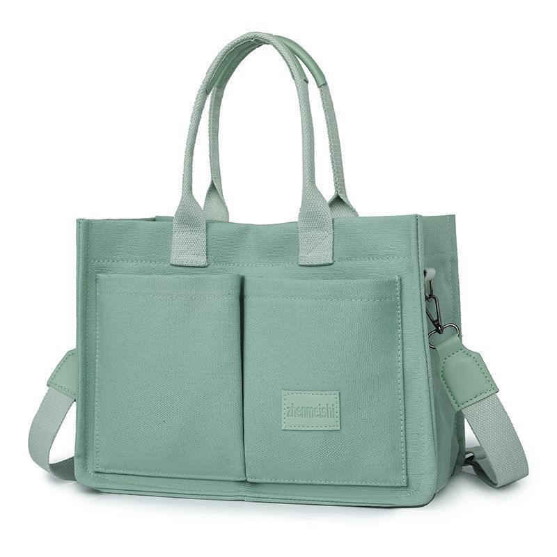 Green Large Canvas Tote Bag for Women - Multi-Pocket Utility Organiser with Wide Adjustable Shoulder Strap - Trendy Crossbody and Handheld Bag for Work, Shopping and Travel - Daily Comfort Solution Kemu |Fashion Home Kitchen Beauty