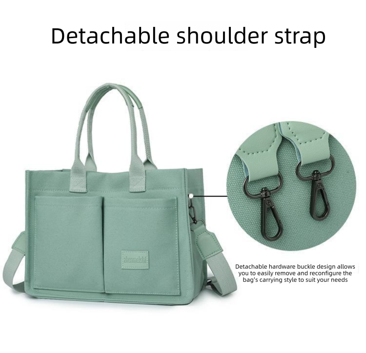 Dark blue Large Canvas Tote Bag for Women - Multi-Pocket Utility Organiser with Wide Adjustable Shoulder Strap - Trendy Crossbody and Handheld Bag for Work, Shopping and Travel - Daily Comfort Solution Kemu |Fashion Home Kitchen Beauty