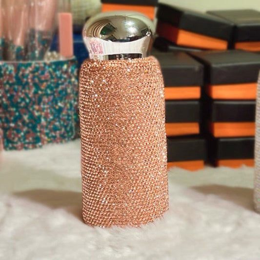 Champagne Handmade Luxury Diamond Insulated Water Bottle – Bling Rhinestone 304 Stainless Steel Pocket Mug (260ml) Kemu |Fashion Home Kitchen Beauty