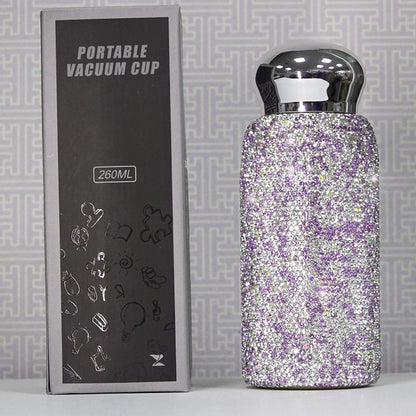 Purple Handmade Luxury Diamond Insulated Water Bottle – Bling Rhinestone 304 Stainless Steel Pocket Mug (260ml) Kemu |Fashion Home Kitchen Beauty