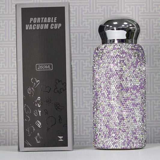 Purple Handmade Luxury Diamond Insulated Water Bottle – Bling Rhinestone 304 Stainless Steel Pocket Mug (260ml) Kemu |Fashion Home Kitchen Beauty