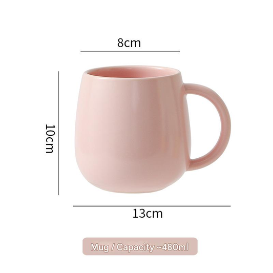 Pink Premium Macaron Ceramic Coffee Mug Set - 500ml Large Capacity Belly Cup with Underglaze Finish, Minimalist Nordic Style Porcelain Mug for Coffee, Tea, Milk and Oatmeal Kemu |Fashion Home Kitchen Beauty