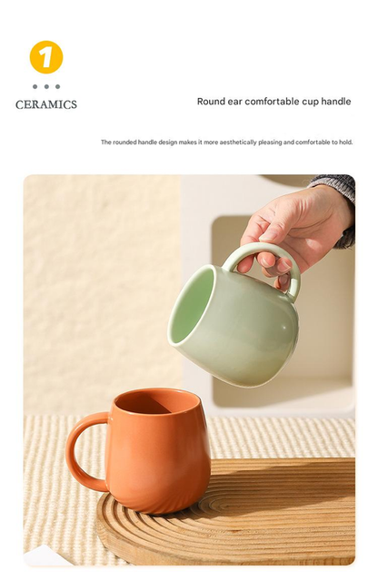 Orange Premium Macaron Ceramic Coffee Mug Set - 500ml Large Capacity Belly Cup with Underglaze Finish, Minimalist Nordic Style Porcelain Mug for Coffee, Tea, Milk and Oatmeal Kemu |Fashion Home Kitchen Beauty