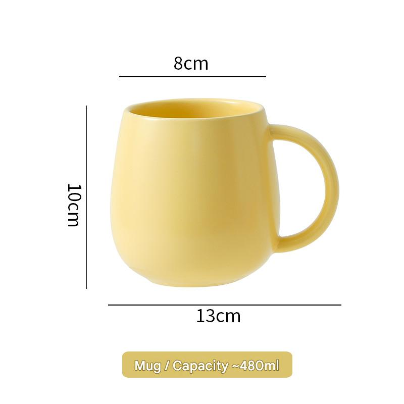 Yellow Premium Macaron Ceramic Coffee Mug Set - 500ml Large Capacity Belly Cup with Underglaze Finish, Minimalist Nordic Style Porcelain Mug for Coffee, Tea, Milk and Oatmeal Kemu |Fashion Home Kitchen Beauty