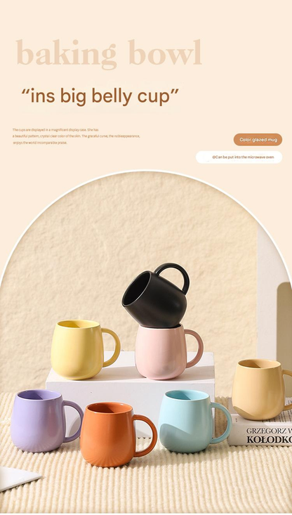 Yellow Premium Macaron Ceramic Coffee Mug Set - 500ml Large Capacity Belly Cup with Underglaze Finish, Minimalist Nordic Style Porcelain Mug for Coffee, Tea, Milk and Oatmeal Kemu |Fashion Home Kitchen Beauty