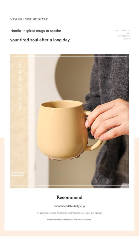 Yellow Premium Macaron Ceramic Coffee Mug Set - 500ml Large Capacity Belly Cup with Underglaze Finish, Minimalist Nordic Style Porcelain Mug for Coffee, Tea, Milk and Oatmeal Kemu |Fashion Home Kitchen Beauty