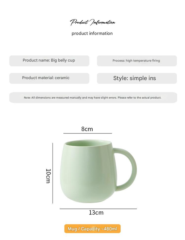 Yellow Premium Macaron Ceramic Coffee Mug Set - 500ml Large Capacity Belly Cup with Underglaze Finish, Minimalist Nordic Style Porcelain Mug for Coffee, Tea, Milk and Oatmeal Kemu |Fashion Home Kitchen Beauty