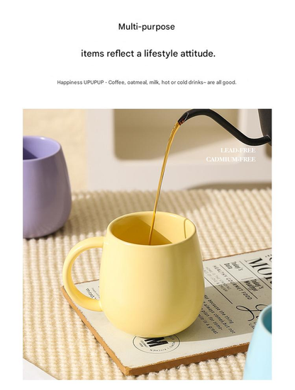 Yellow Premium Macaron Ceramic Coffee Mug Set - 500ml Large Capacity Belly Cup with Underglaze Finish, Minimalist Nordic Style Porcelain Mug for Coffee, Tea, Milk and Oatmeal Kemu |Fashion Home Kitchen Beauty