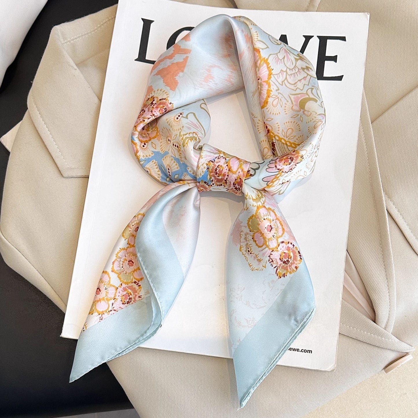 Bohemian Blue Women's 70cm Square Scarf - Bohemian Paisley & Vintage Print Collection - Lightweight Satin Feel, Versatile Neck Tie, Head Wrap, Bag Accent, Everyday Elegance, Gift Ready Kemu |Fashion Home Kitchen Beauty