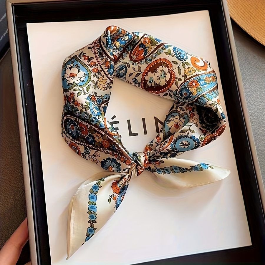 Bohemian Blue Women's 70cm Square Scarf - Bohemian Paisley & Vintage Print Collection - Lightweight Satin Feel, Versatile Neck Tie, Head Wrap, Bag Accent, Everyday Elegance, Gift Ready Kemu |Fashion Home Kitchen Beauty