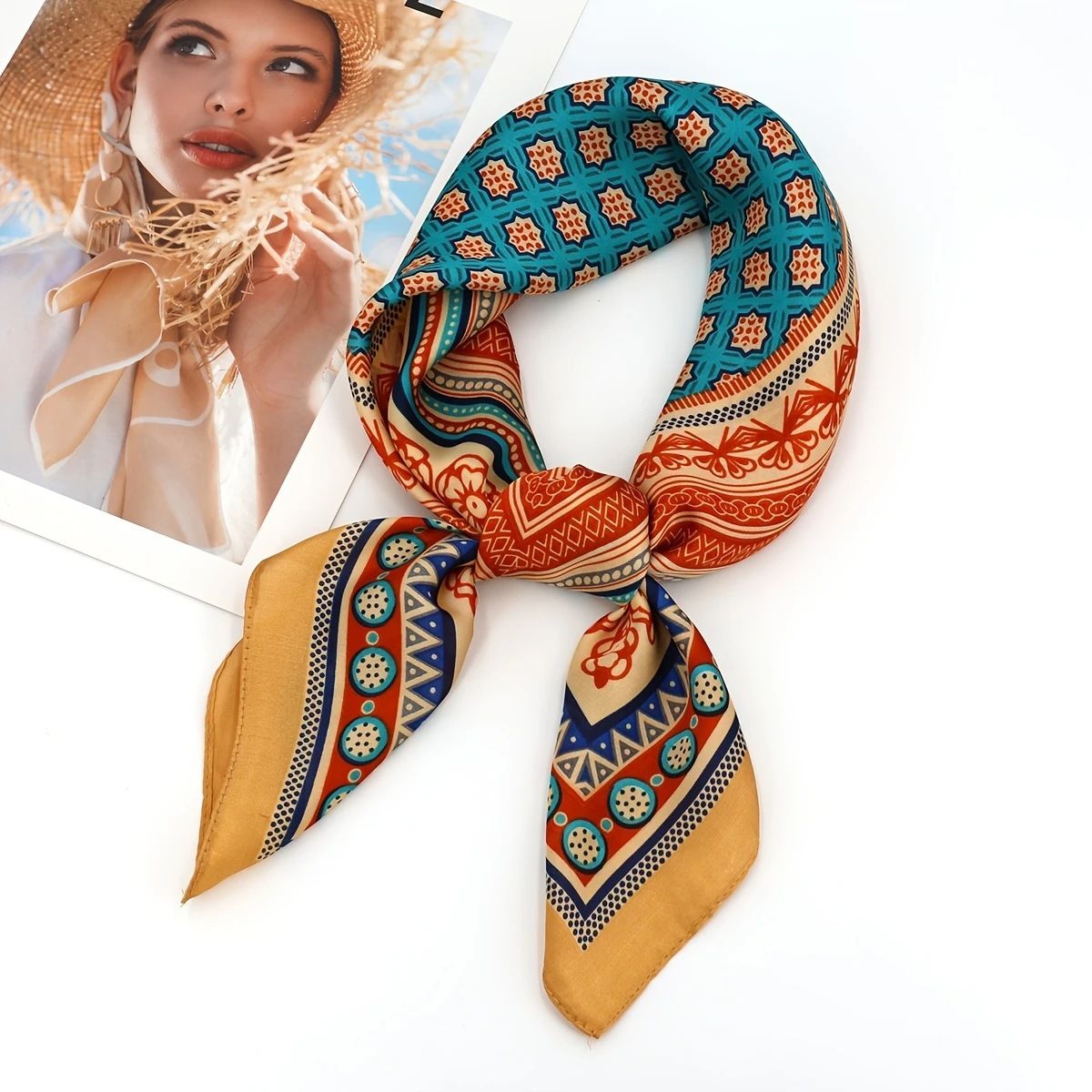 Bohemian White Women's 70cm Square Scarf - Bohemian Paisley & Vintage Print Collection - Lightweight Satin Feel, Versatile Neck Tie, Head Wrap, Bag Accent, Everyday Elegance, Gift Ready Kemu |Fashion Home Kitchen Beauty