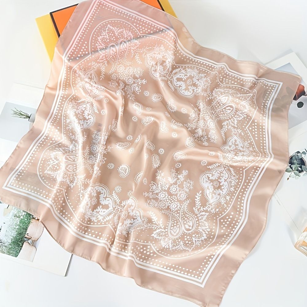 Bohemian White Women's 70cm Square Scarf - Bohemian Paisley & Vintage Print Collection - Lightweight Satin Feel, Versatile Neck Tie, Head Wrap, Bag Accent, Everyday Elegance, Gift Ready Kemu |Fashion Home Kitchen Beauty