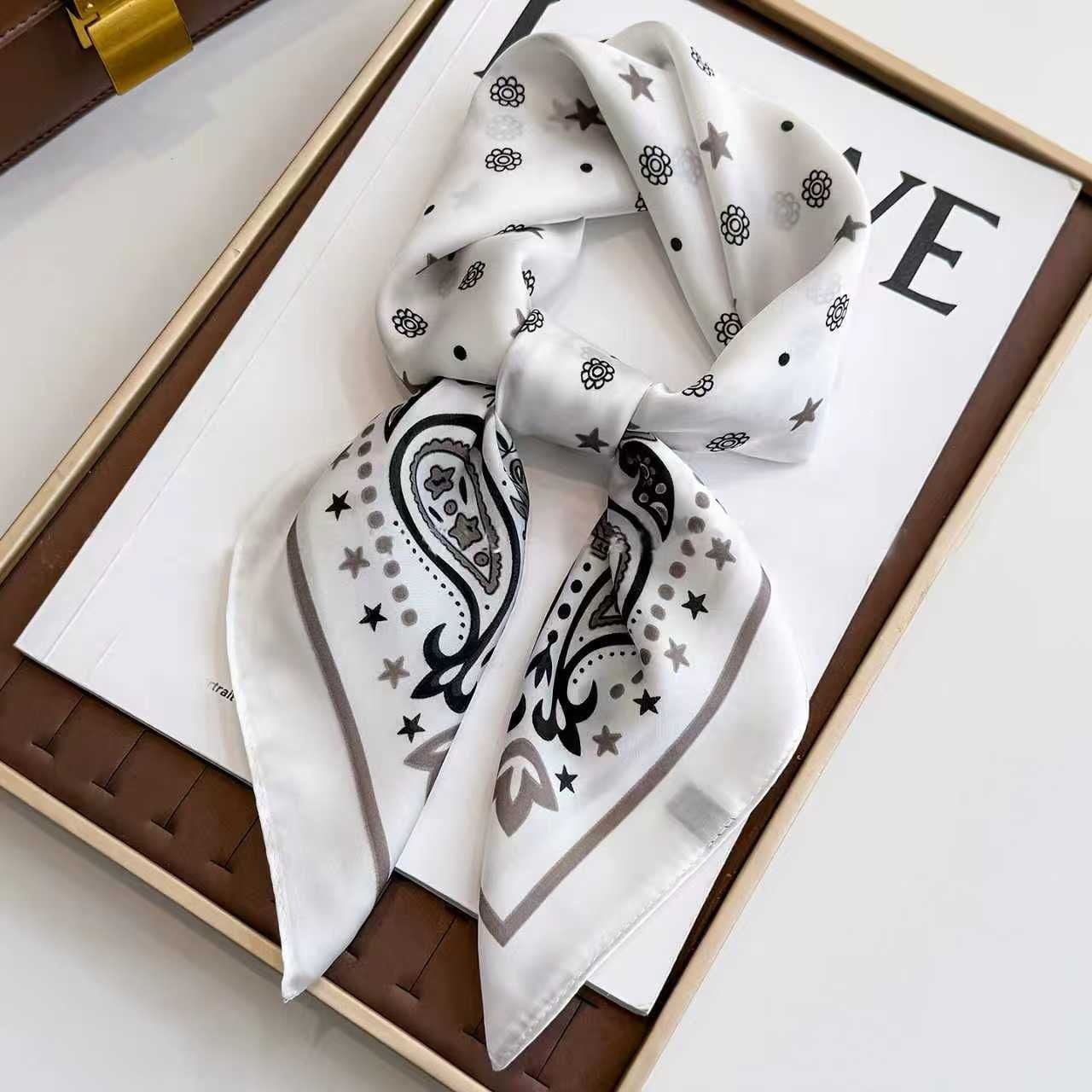 Bohemian White Women's 70cm Square Scarf - Bohemian Paisley & Vintage Print Collection - Lightweight Satin Feel, Versatile Neck Tie, Head Wrap, Bag Accent, Everyday Elegance, Gift Ready Kemu |Fashion Home Kitchen Beauty