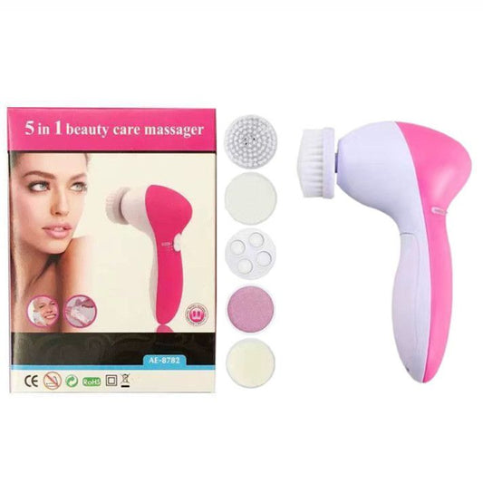 Pink 5-in-1 Electric Facial Cleansing Brush - Rotating Face Scrubber with 5 Interchangeable Heads for Deep Pore Cleaning, Exfoliating & Massaging - Battery Operated (2 x AA, Not Included) Kemu |Fashion Home Kitchen Beauty