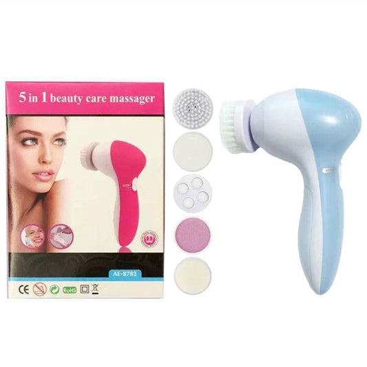 Blue 5-in-1 Electric Facial Cleansing Brush - Rotating Face Scrubber with 5 Interchangeable Heads for Deep Pore Cleaning, Exfoliating & Massaging - Battery Operated (2 x AA, Not Included) Kemu |Fashion Home Kitchen Beauty