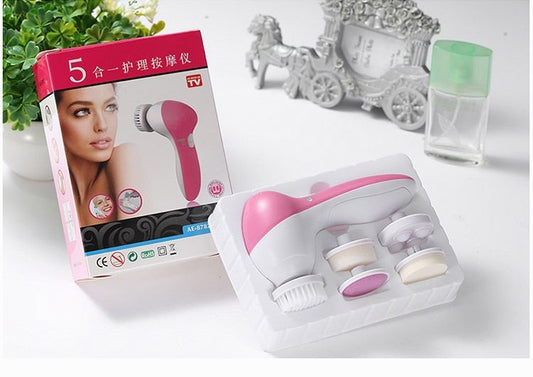 Blue 5-in-1 Electric Facial Cleansing Brush - Rotating Face Scrubber with 5 Interchangeable Heads for Deep Pore Cleaning, Exfoliating & Massaging - Battery Operated (2 x AA, Not Included) Kemu |Fashion Home Kitchen Beauty