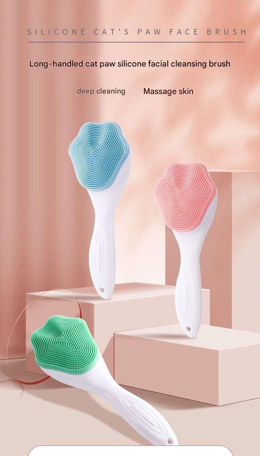 Green Silicone Cat Paw Face Brush - Long Handle Manual Facial Cleanser for Deep Pore Cleaning, Exfoliating & Massaging - Soft Bristles for Blackhead Removal, Gentle on Skin, Travel Friendly Kemu |Fashion Home Kitchen Beauty