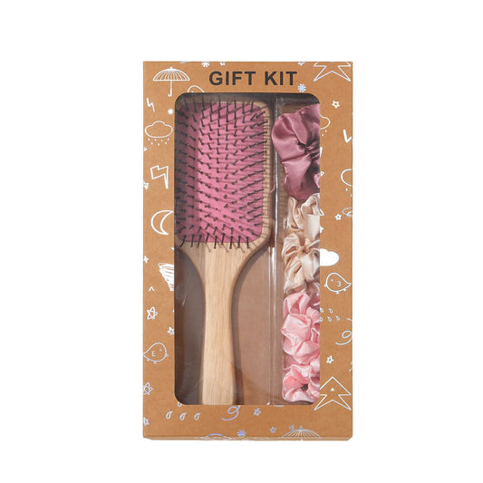 Pink Paddle Hair Brush Gift Set with Satin Scrunchies - Cushion Airbag Design for Scalp Massage and Detangling, Gift Ready Pack for Women and Girls, Ideal for Daily Hair Care and Styling Kemu |Fashion Home Kitchen Beauty