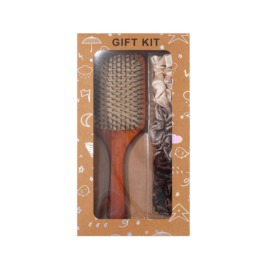 Yellow Paddle Hair Brush Gift Set with Satin Scrunchies - Cushion Airbag Design for Scalp Massage and Detangling, Gift Ready Pack for Women and Girls, Ideal for Daily Hair Care and Styling Kemu |Fashion Home Kitchen Beauty