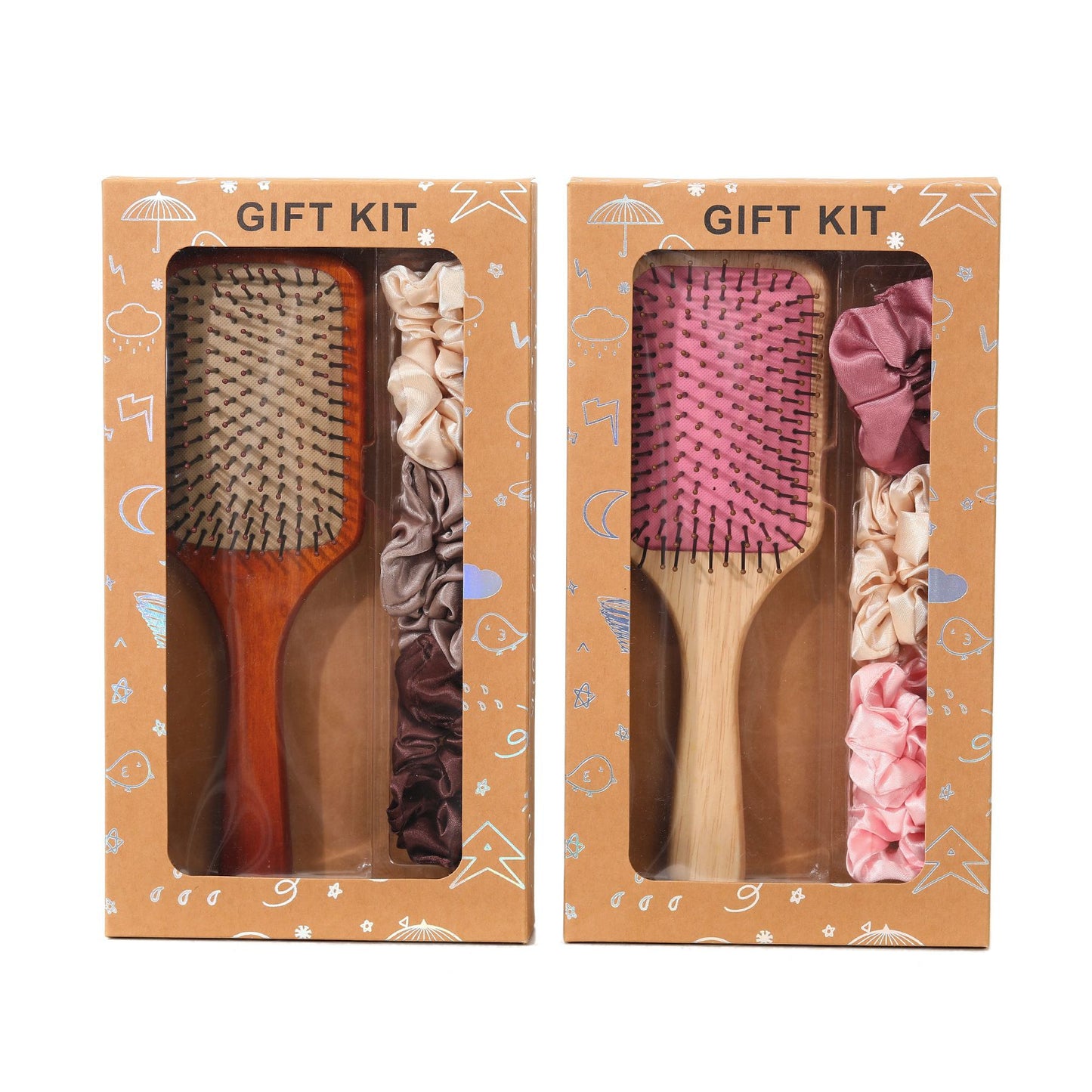 Yellow Paddle Hair Brush Gift Set with Satin Scrunchies - Cushion Airbag Design for Scalp Massage and Detangling, Gift Ready Pack for Women and Girls, Ideal for Daily Hair Care and Styling