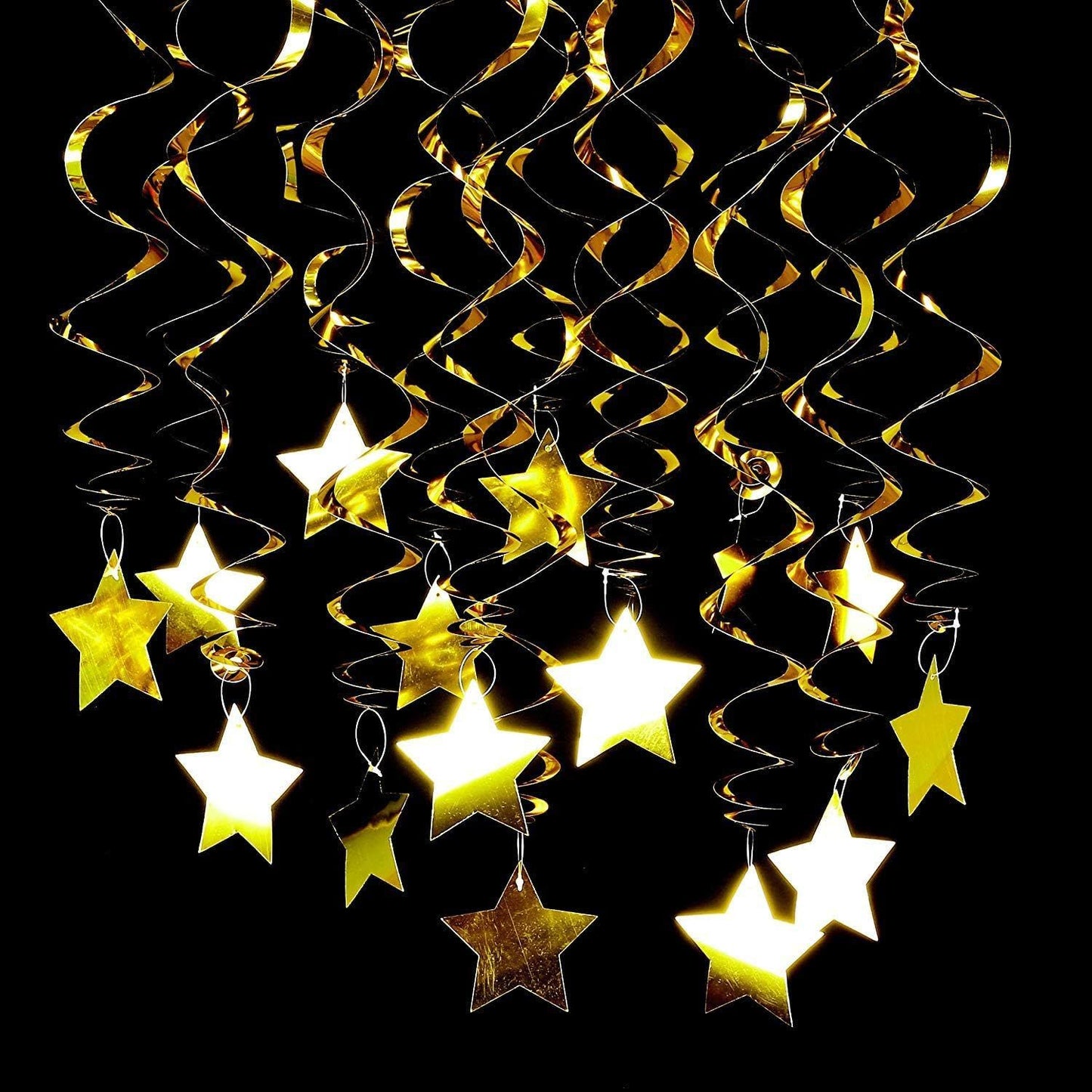 30-Piece Set for Golden and Blue Star Spiral Hanging Decorations - Kids Birthday, Wedding, Graduation, and Party Ceiling Decoration - Festive Swirl Streamers, Easy Hang Party Supplies