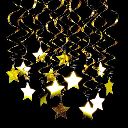 30-Piece Set for Golden and Blue Star Spiral Hanging Decorations - Kids Birthday, Wedding, Graduation, and Party Ceiling Decoration - Festive Swirl Streamers, Easy Hang Party Supplies