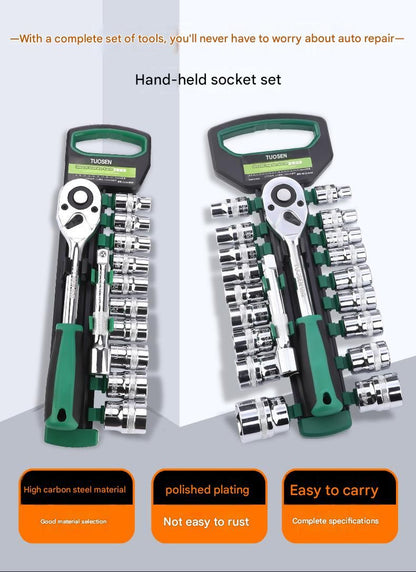 Green 14-Piece 1/4-Inch Drive 24-Tooth Ratchet & Socket Set — High-Carbon Steel, Mirror-Polished Socket Wrench Tool Kit — Automotive Repair Tool Set with Quick-Release Ratchet — Ideal for Car Maintenance, Mechanical Repairs, and DIY Projects Kemu |Fashion Home Kitchen Beauty