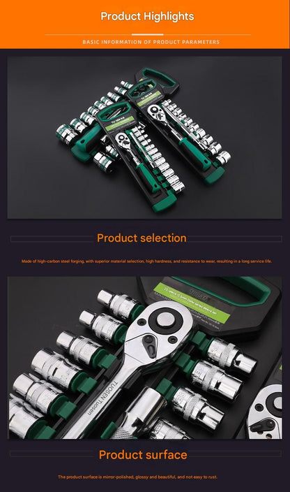 Green 14-Piece 1/4-Inch Drive 24-Tooth Ratchet & Socket Set — High-Carbon Steel, Mirror-Polished Socket Wrench Tool Kit — Automotive Repair Tool Set with Quick-Release Ratchet — Ideal for Car Maintenance, Mechanical Repairs, and DIY Projects Kemu |Fashion Home Kitchen Beauty