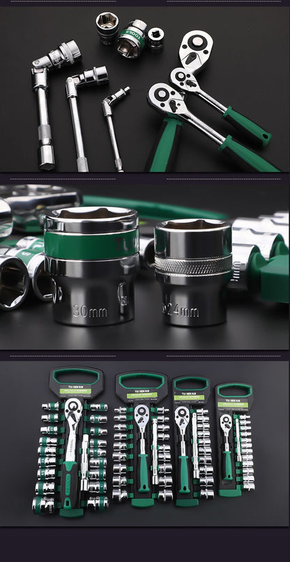 Green 14-Piece 1/4-Inch Drive 24-Tooth Ratchet & Socket Set — High-Carbon Steel, Mirror-Polished Socket Wrench Tool Kit — Automotive Repair Tool Set with Quick-Release Ratchet — Ideal for Car Maintenance, Mechanical Repairs, and DIY Projects Kemu |Fashion Home Kitchen Beauty
