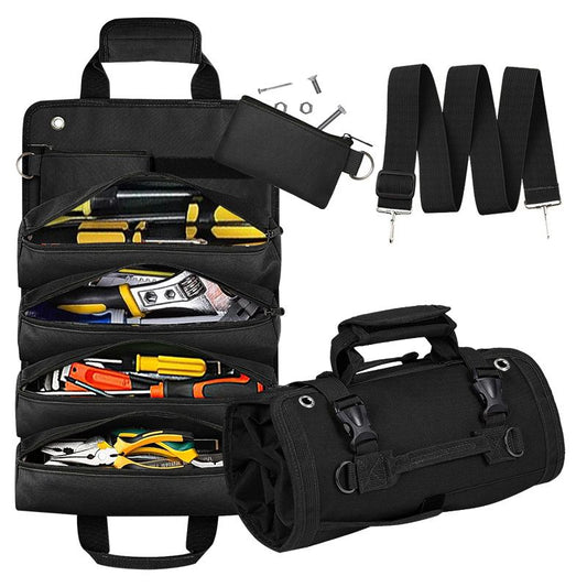 Black Multi-Purpose 600D Oxford Cloth Roll-Up Tool Organizer Bag – Heavy-Duty Waterproof & Anti-Scratch Organizer for Electricians, Mechanics & Automotive Use-Duty Oxford Fabric - Multi-Pocket Storage for Electricians, Mechanics & DIY Enthusiasts Kemu |Fashion Home Kitchen Beauty