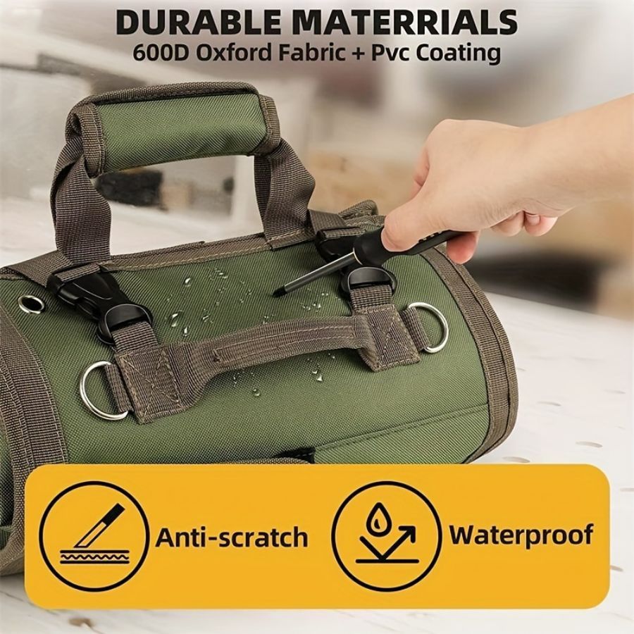 Black Multi-Purpose 600D Oxford Cloth Roll-Up Tool Organizer Bag – Heavy-Duty Waterproof & Anti-Scratch Organizer for Electricians, Mechanics & Automotive Use-Duty Oxford Fabric - Multi-Pocket Storage for Electricians, Mechanics & DIY Enthusiasts Kemu |Fashion Home Kitchen Beauty