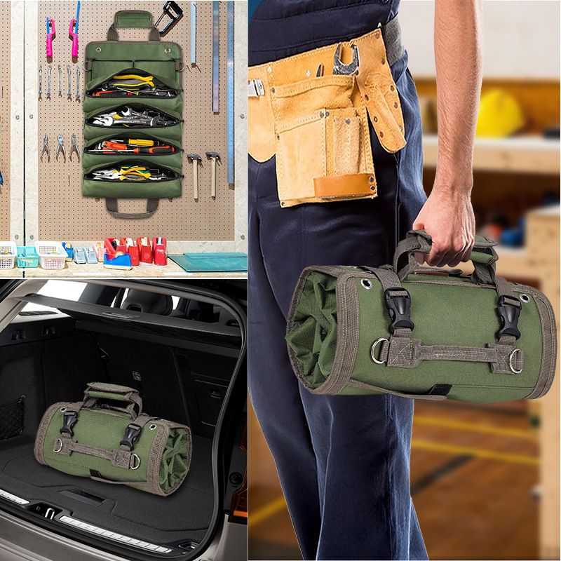 Black Multi-Purpose 600D Oxford Cloth Roll-Up Tool Organizer Bag – Heavy-Duty Waterproof & Anti-Scratch Organizer for Electricians, Mechanics & Automotive Use-Duty Oxford Fabric - Multi-Pocket Storage for Electricians, Mechanics & DIY Enthusiasts Kemu |Fashion Home Kitchen Beauty